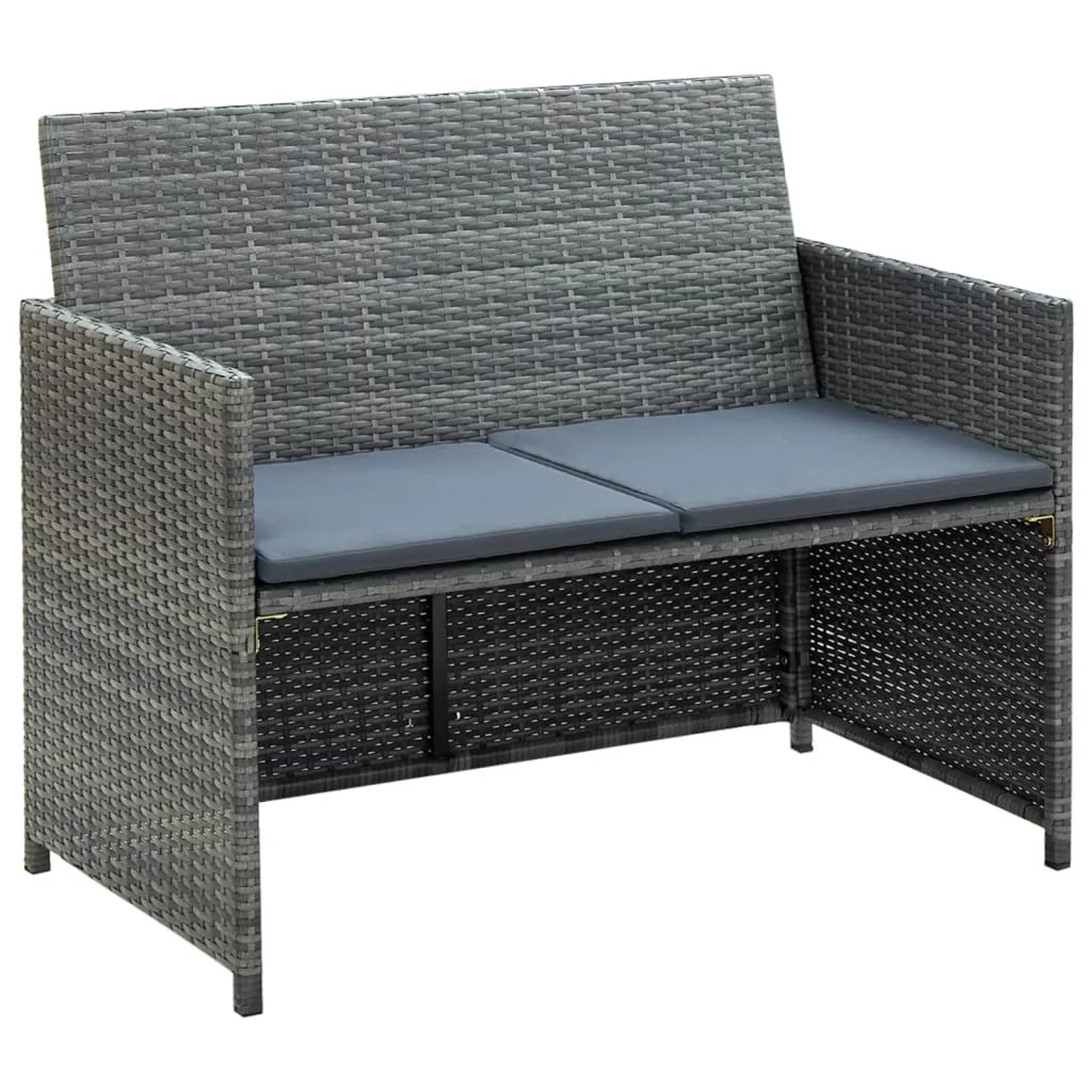 4 Piece Patio with Cushions Set Poly Rattan Gray