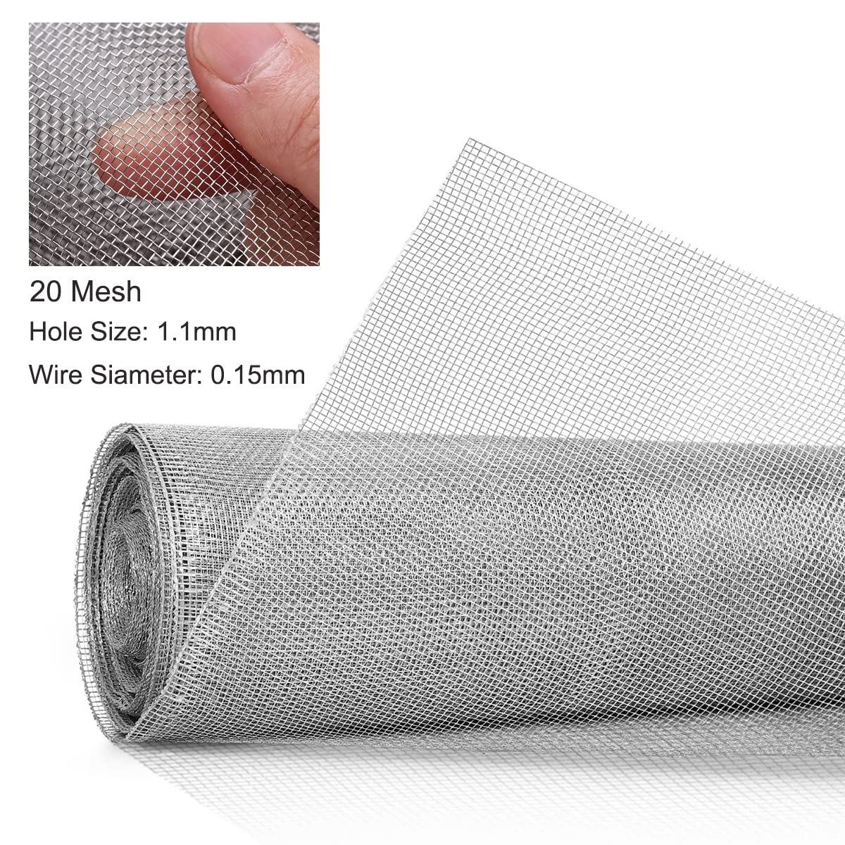 304 Stainless Steel Woven Wire Mesh 39.4inch x 98 Feet Metal Window Screen Mesh Roll Security Mesh Roll for Door Screen/Patio Screen/Cabinets Mesh 20