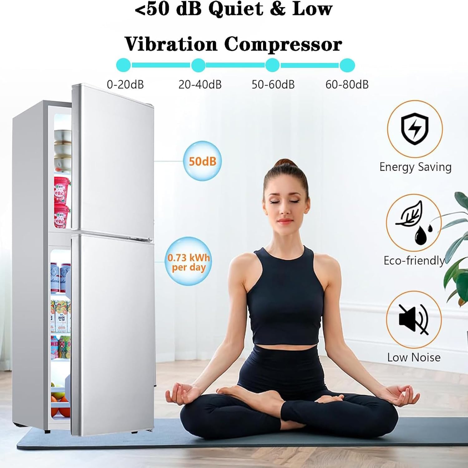 Compact mini refrigerator, 5.9 Cu.Ft, stylish two-door design with separate freezer, 7-level thermostat with removable shelves,for Kitchen, Dorm