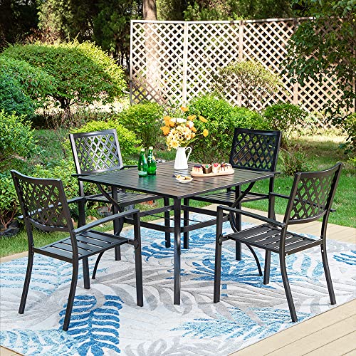 PHI VILLA Stackable Wrought Iron Patio Dining Chairs - Set of 2 Black Outdoor Chair Bistro Metal Chairs, Support 300 LBS