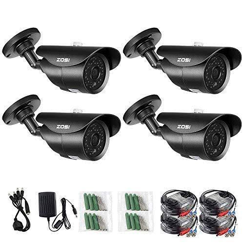 ZOSI 4 Pack 1000TVL 960H Indoor Outdoor Day Night Vision Weatherproof 42pcs IR Infrared LEDs Security Cameras Kits-3.6mm Lens, - Megean