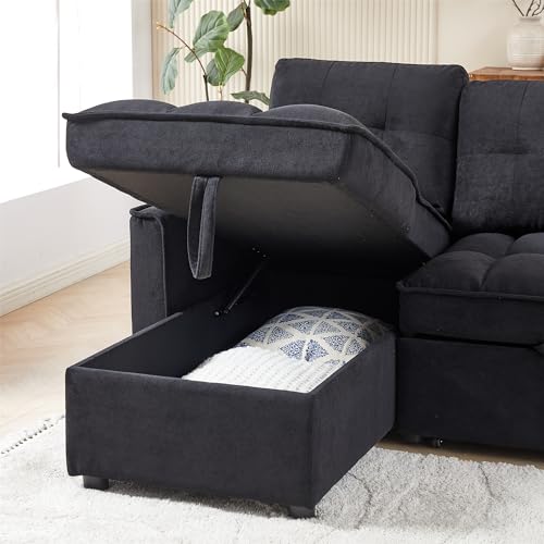 Convertible Chair Bed, 3 in 1 Convertible Sofa Bed Sleeper Sofa with Storage Chaise & Side Pocket, Built-in Charging Station