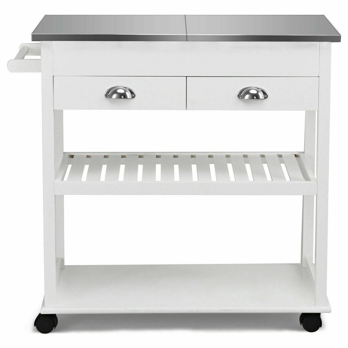 Stainless Steel Mobile Kitchen Trolley Cart with Drawers u0026 Casters - 34.5x22 x 16x22 x 32x22 (L x W x H) - White