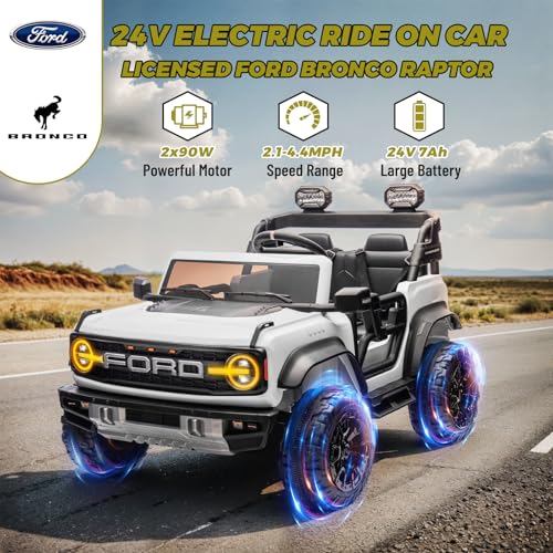 ENYOPRO 2 Seater Ride On Car for Kids, 24v Licensed Ford Bronco Raptor Electric Power Ride On Truck Toy with Remote Control