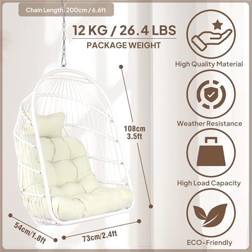Chihee Egg Chair Foldable Wicker Rattan Hanging Chair Swing Chair Indoor Outdoor Patio Wicker Chair Hammock Chair with Stainless Steel Hanging Kit