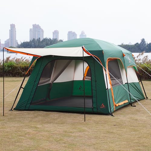 KTT Extra Large Tent 10-12-14 Person(Style-B),Family Cabin Tents,2 Rooms,3 Doors and 3 Windows with Mesh,Straight Wall,Waterproof,Double Layer