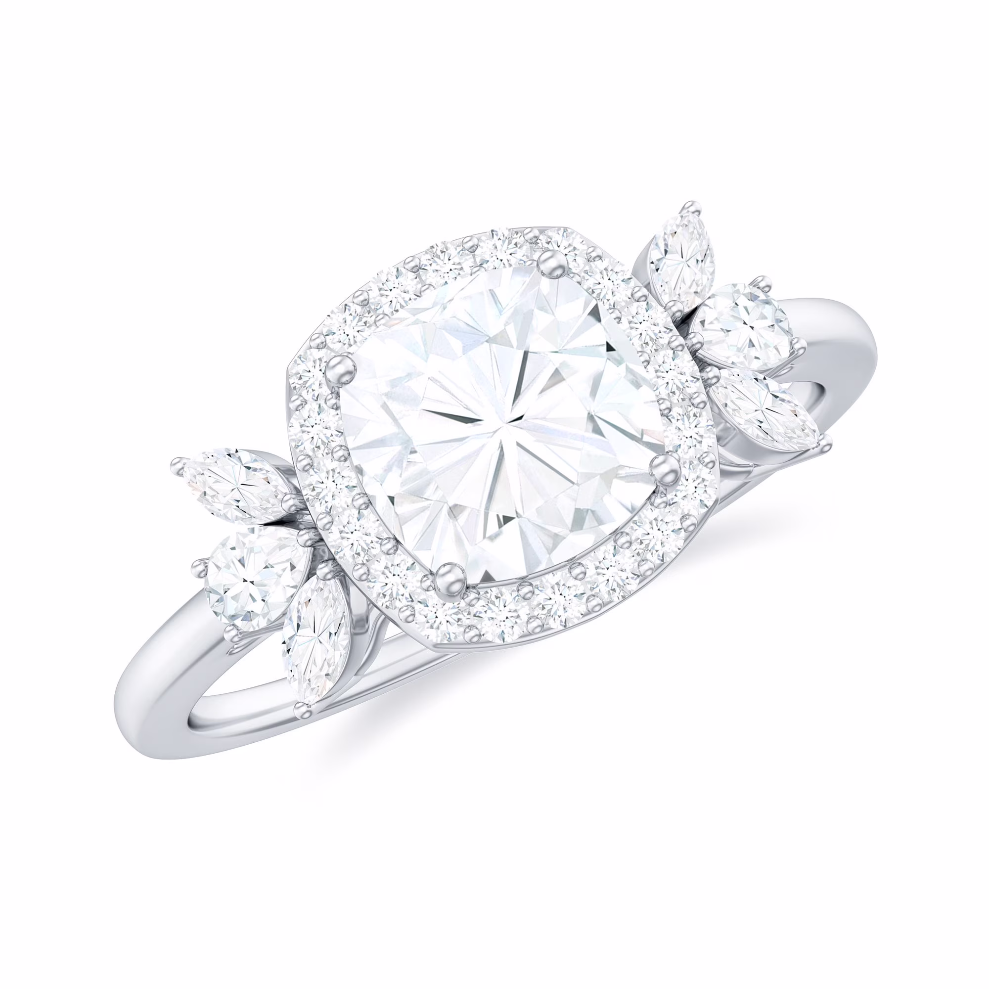 Cushion Cut Moissanite Designer Engagement Ring with Halo for Women - D-VS1 Grade, 14K White Gold, US 8.50