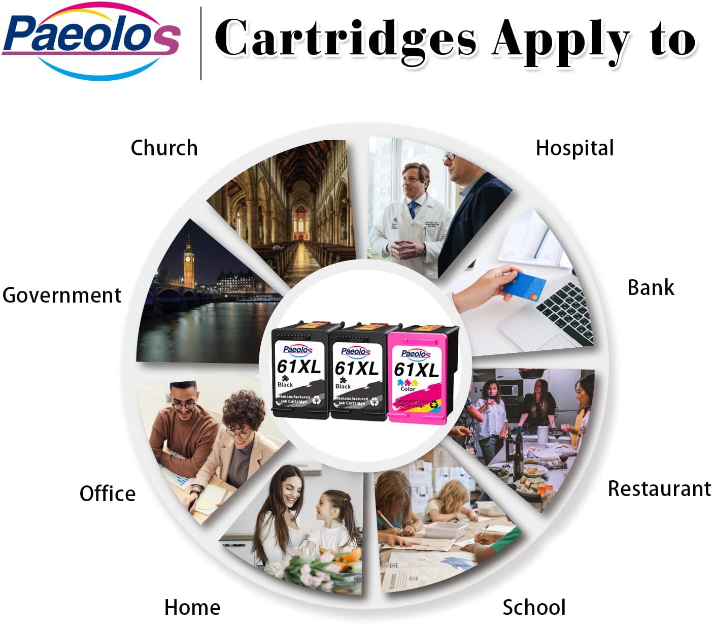 Remanufactured Ink Cartridges Replacements for HP 61 XL Work with Envy 4500 5530 OfficeJet 2620 4630 DeskJet 1000 1010 1050 1510 2050 2510 3000 3050