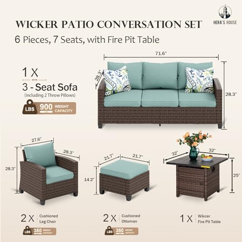 HERA'S HOUSE Patio Furniture Set with 56" Fire Pit Table, Outdoor Patio Conversation Sets