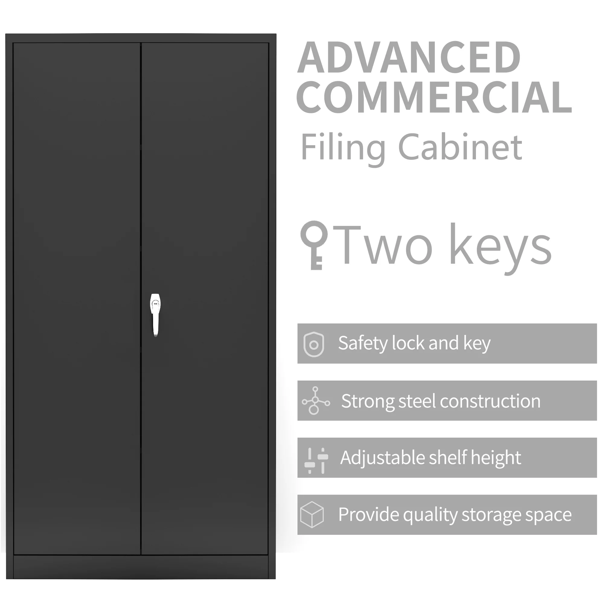 Zakamaur 72"H Black Industrial Metal Garage Storage Cabinet, Lockable Steel Utility Cabinets with 4 Adjustable Shelves, Assembly Required