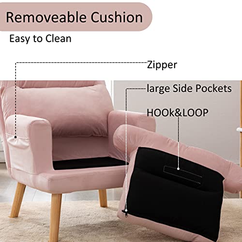 INZOY Accent Chairs with Ottoman, Velvet Fabric Armchair with Ottoman for Bedroom Living Room