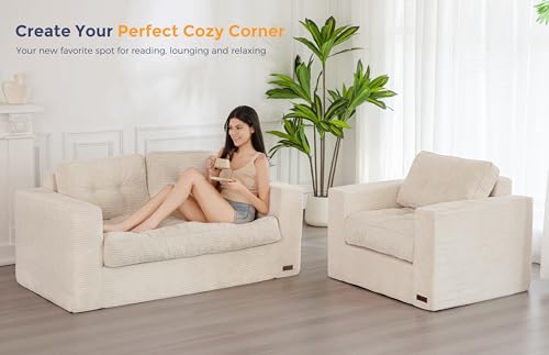 MAXYOYO 3 Seater Couch for Living Room, Boneless Couch with Tufted Cushion & Backrest, Upholstered Floor Sofa with Armrests, Sofa in A Box