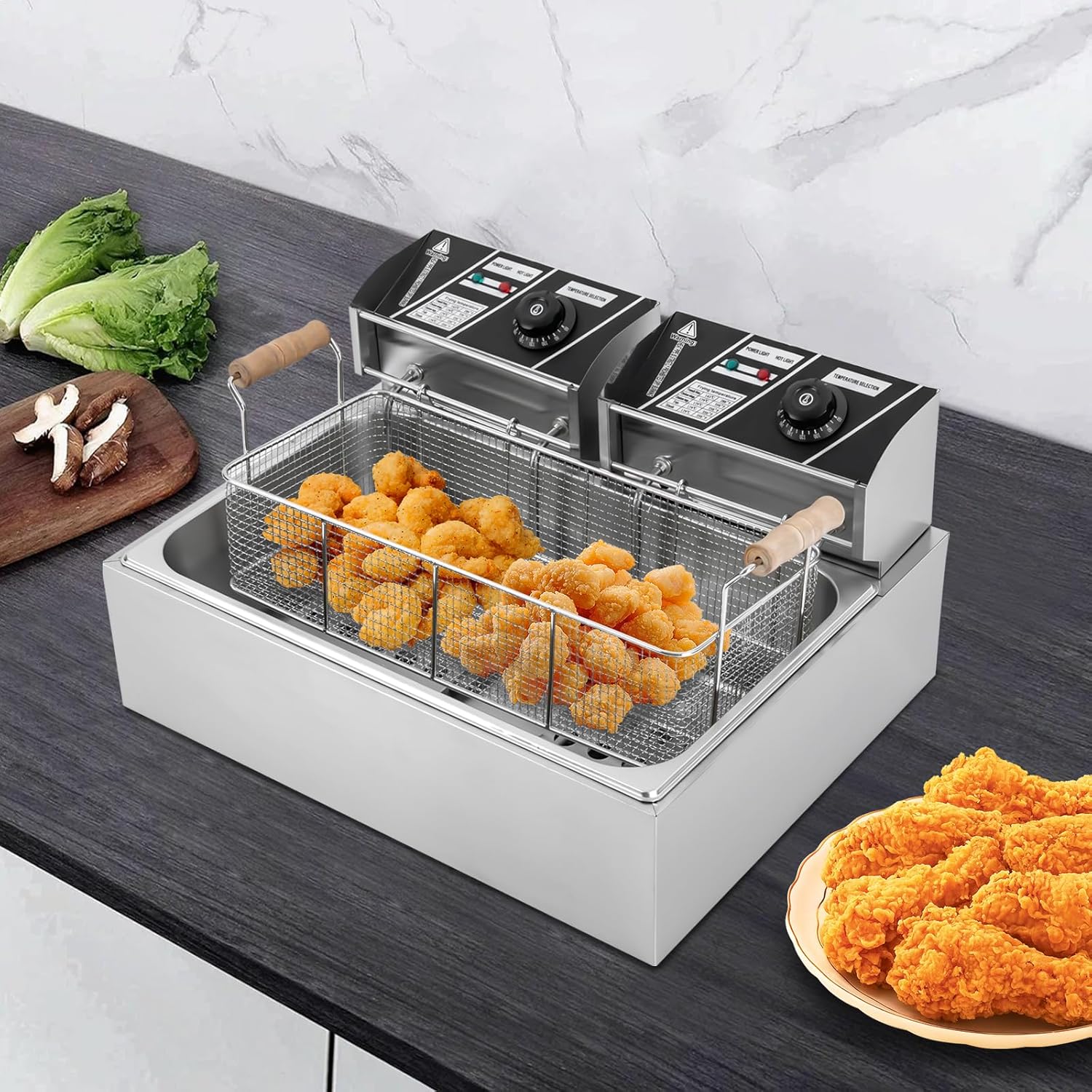 3400W Commercial Deep Fryer,Electric Deep Fryers with Baskets,12L Large-Capacity Frying Machine,0.8mm Thickened Stainless Steel Countertop Oil Fryer