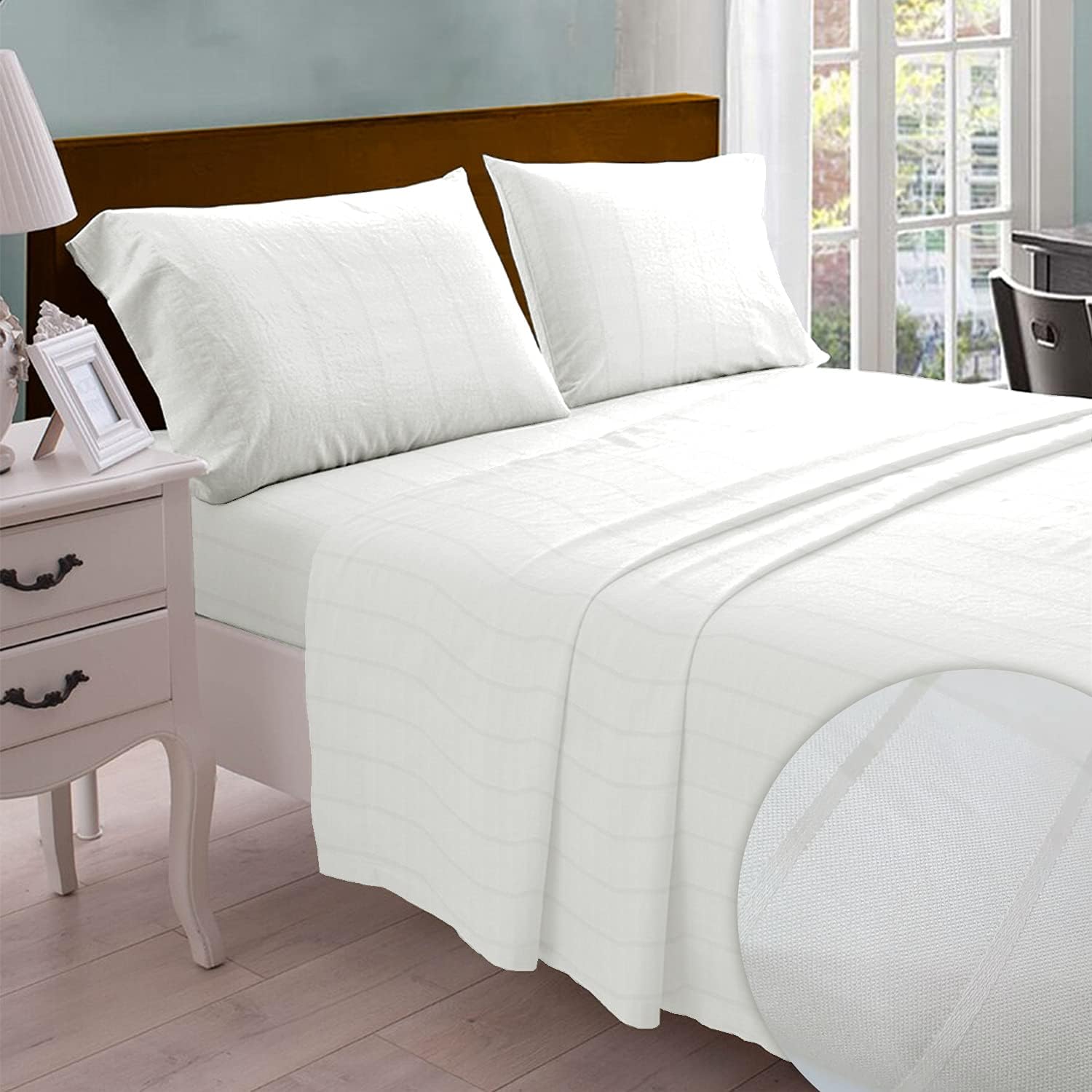 Pizuna 800 Thread Count Cotton California-King-Sheet-Set White, 100% Long-Staple-Cotton Smooth Sateen Sheets