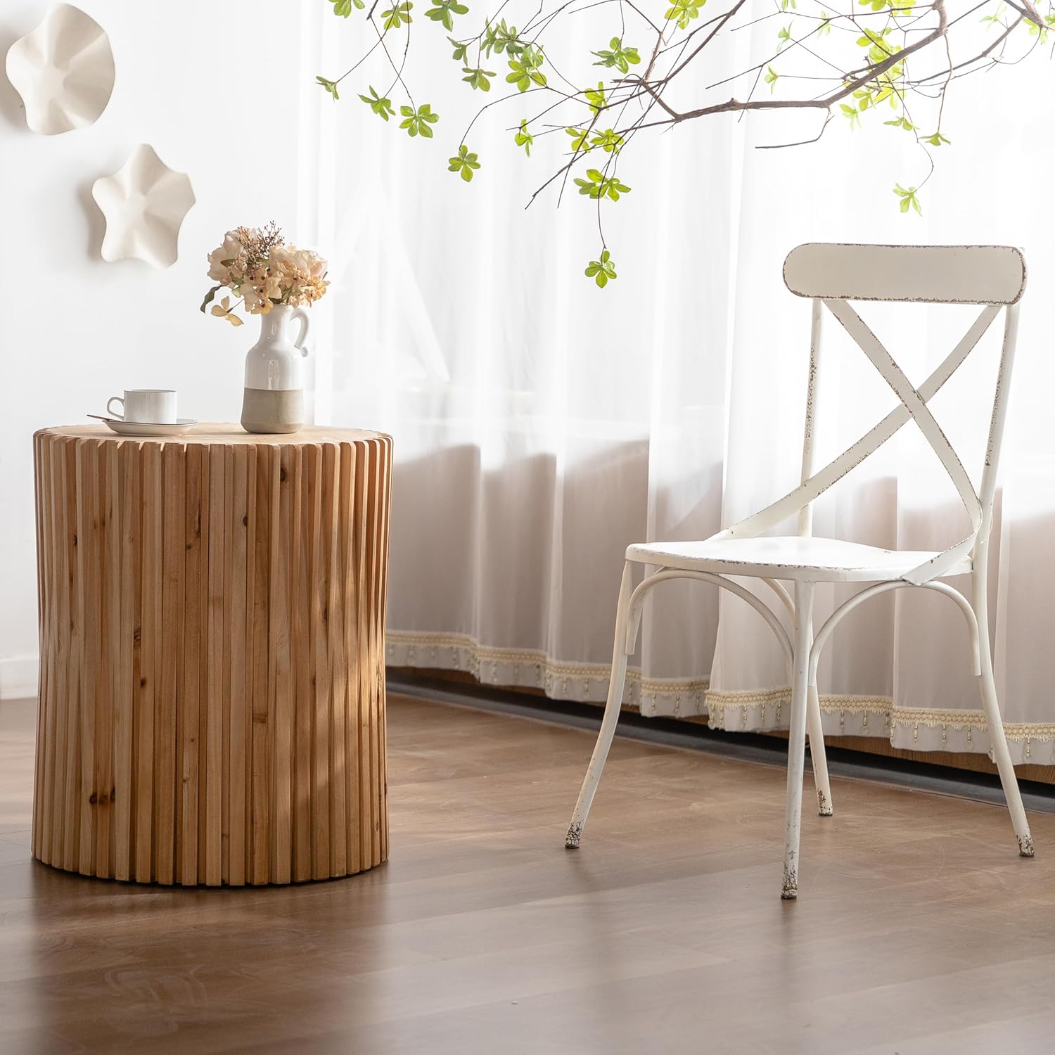 Retro Fashion Style Cylindrical Coffee Table with Vertical Texture Relief Design,Suitable for Living Room,Office,and Dining Room(Same SKU:W757102860)