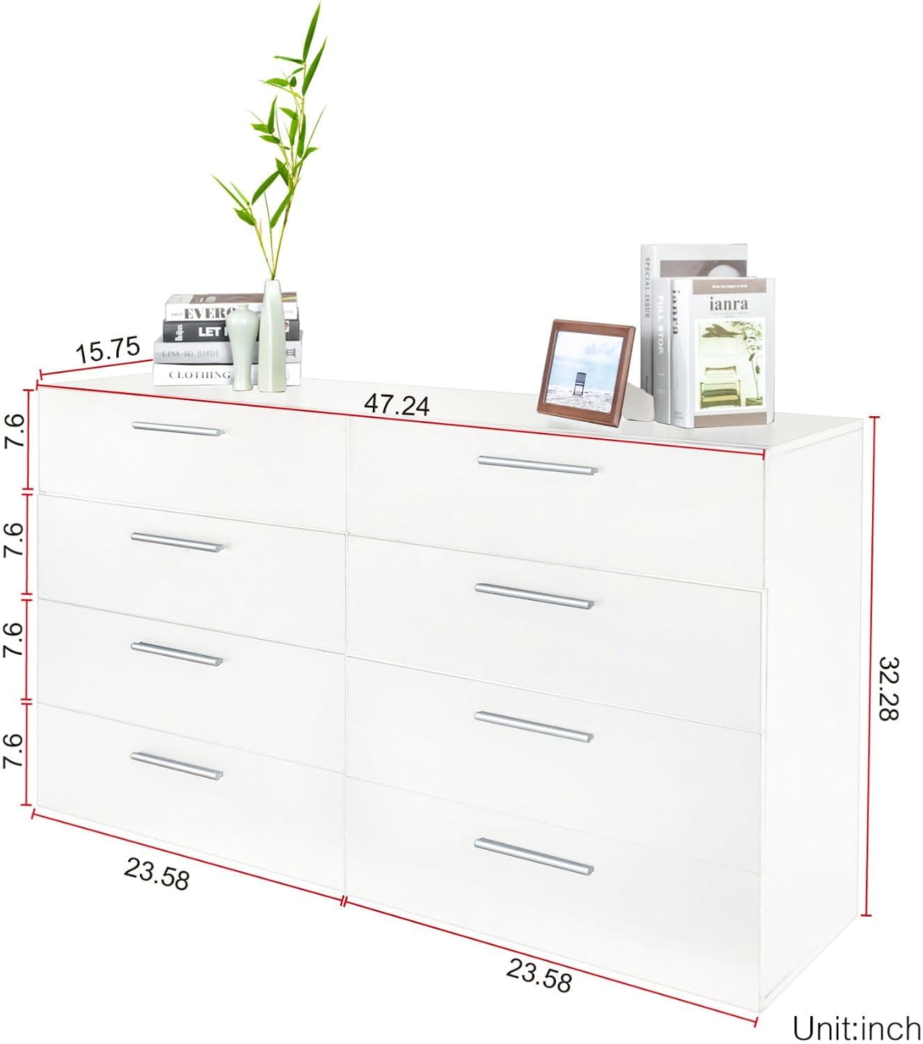 Karl home 8 Drawer Black Bedroom Dresser, 47 Inch Wooden Dresser for Bedroom with Deep Drawers, Wide Chest of Drawers with Storage