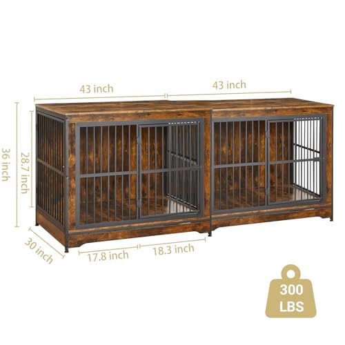 Rovibek 86" Stackable Dog Kennel Furniture with Removable Divider & 3 Doors, Double Dog Crates Furniture for 2 Dogs, Corner Dog Crate Furniture