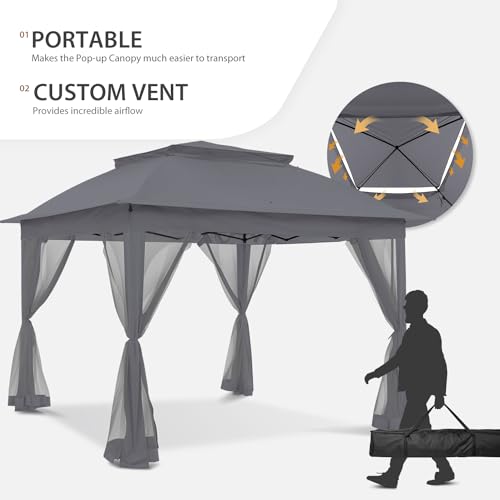COOS BAY 11x11 Pop Up Instant Gazebo Tent with Mosquito Netting Outdoor Canopy Shelter with 121 Square Feet of Shade (Beige)