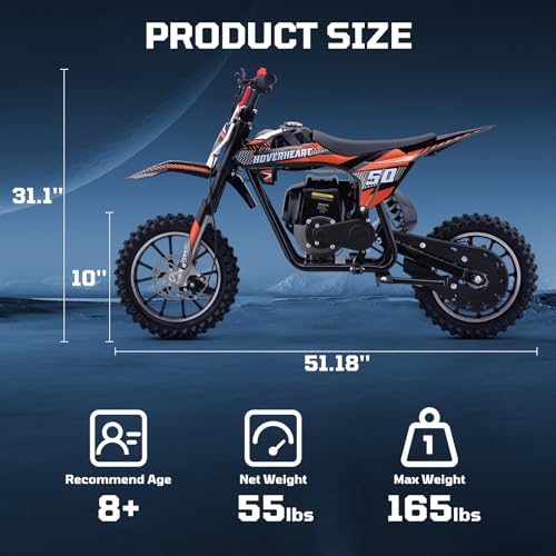 Kids 50cc Dirt Bike, 49cc Gas Dirt Bike for Kids 8-14, Gas Powered Mini Dirt Bikes, 2 Stroke Dirt Bikes, Max Load 165 Lbs