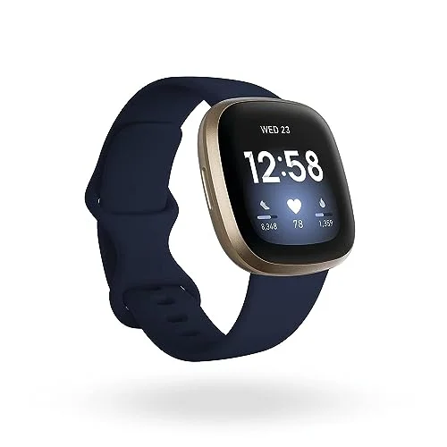 Fitbit Versa 3 Health & Fitness Smartwatch with GPS, 24/7 Heart Rate, Alexa Built-in, 6+ Days Battery, Midnight Blue/Gold