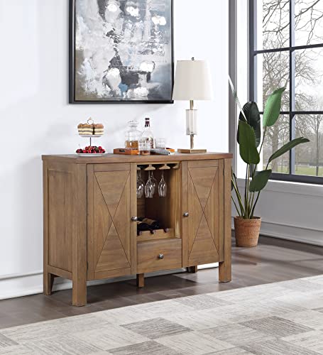 , Server, Gray Fabric, Rustic Brown & Oak Finish DN01133 Servers, Sideboards & Buffets