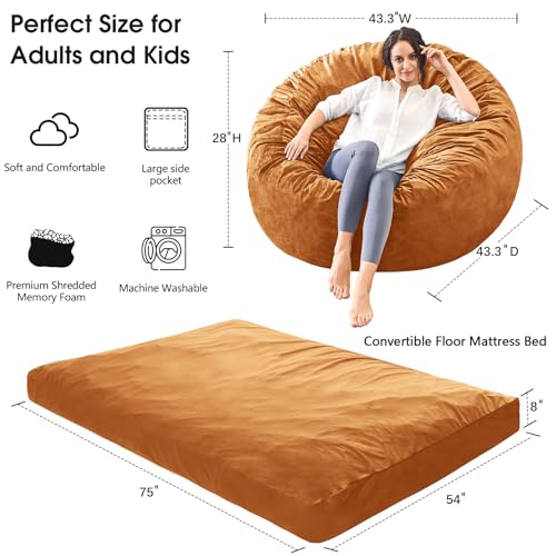 Bean Bag Chairs for Adults - Giant Bean Bag Chair Convertible Bean Bag Bed - Beanbag Chair with Micro Fiber Cover/Furniture Foam Filler