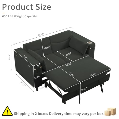 68.11" Corduroy Sleeper Chair Bed with USB Port, Cup Holders & Side Storage Pockets – 3-in-1 Foldable Sofa Bed for Guest Room, Living Room – White