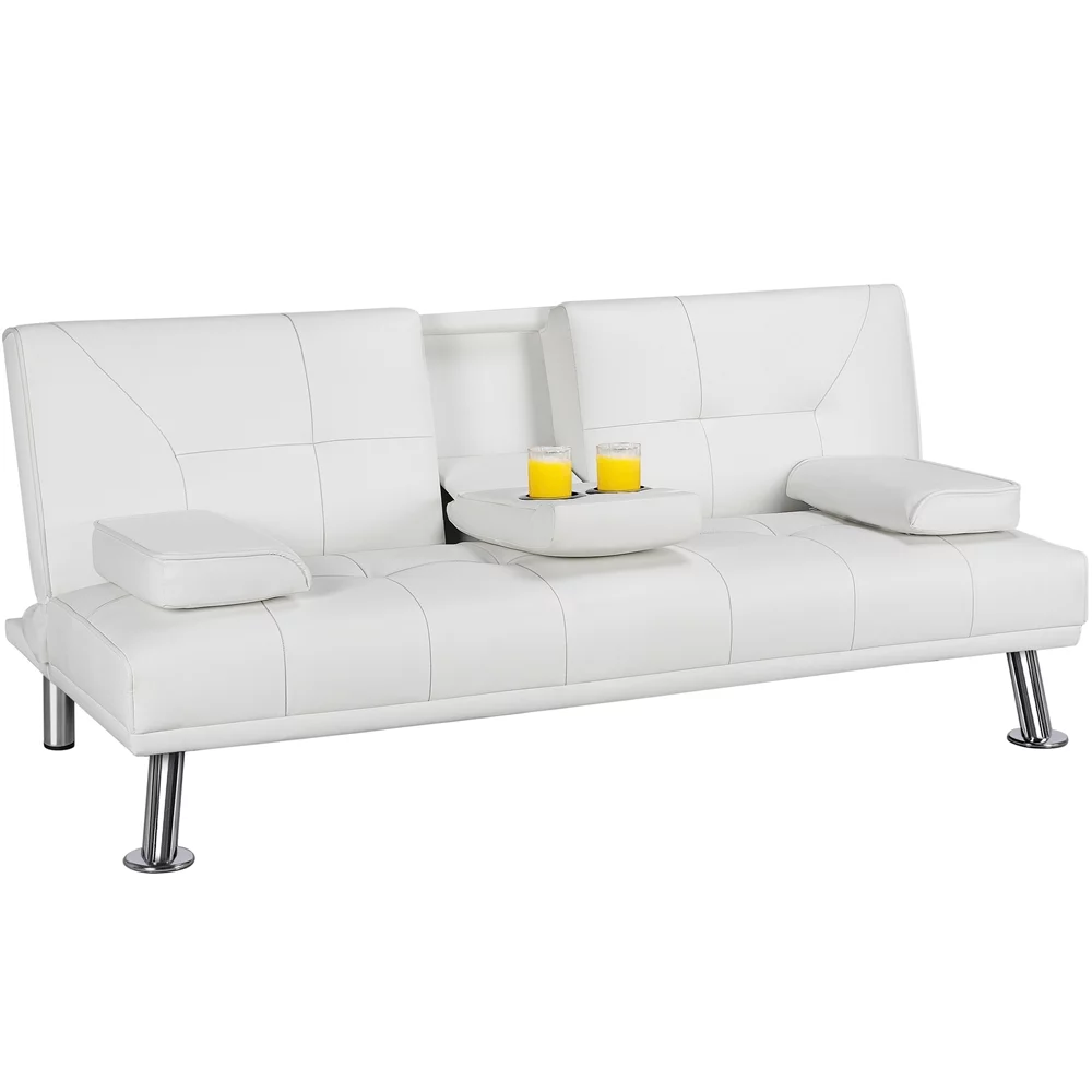 Yaheetech Modern Faux Leather Futon Sofa Bed Home Recliner Couch, White