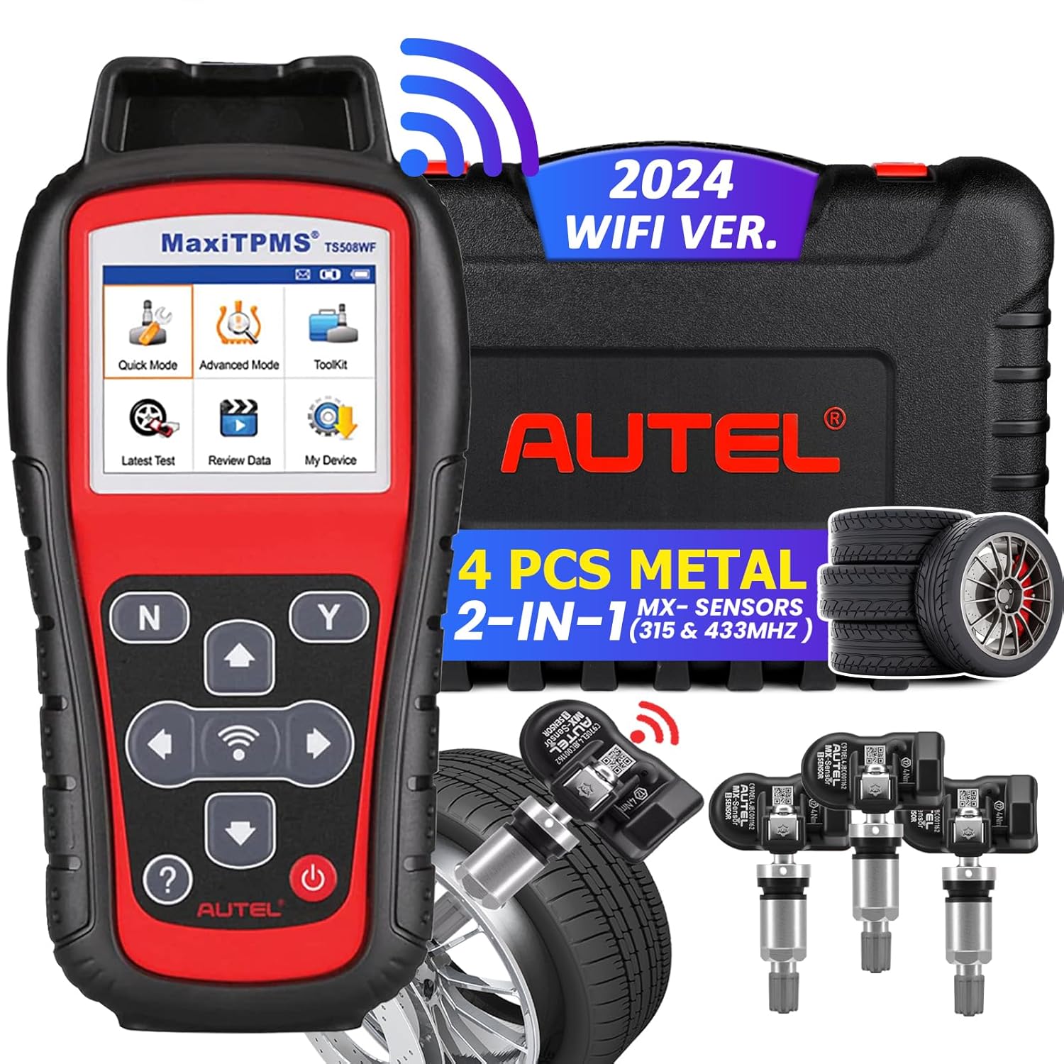 Autel MaxiTPMS TS508WF Kit TPMS Tool, 2024 Newest TPMS Relearn Tool with 4PCS 315+433MHz Sensors, Updated of Autel TS408/TS508