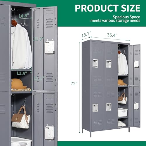 Metal Locker 3 Doors Storage Lockers for Employee,72" Tall Locker with Shelves and Hooks Steel Sports Locker for Office School Office Gym Home Garage