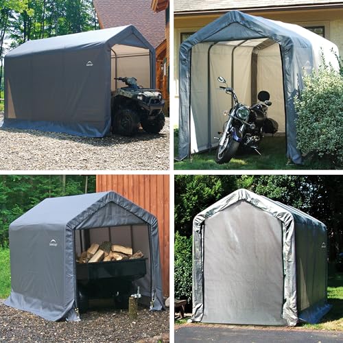 ShelterLogic 10' x 10' Shed-in-a-Box All Season Steel Metal Round Roof Outdoor Storage Shed with Waterproof Cover and Heavy Duty Reusable Auger