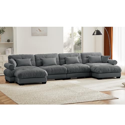 130" Modular Sectional Sofa,Velvet Upholstered Couches for Living Room,3 Seater Green Sofa Couch with Movable Ottoman