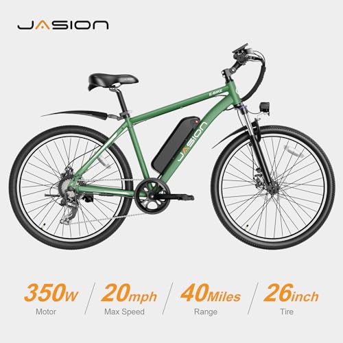 Jasion EB5 Electric Bike for Adults with Peak 500W Brushless Motor, 40Miles 20MPH Commuting Electric Mountain Bike with 360Wh Removable Battery