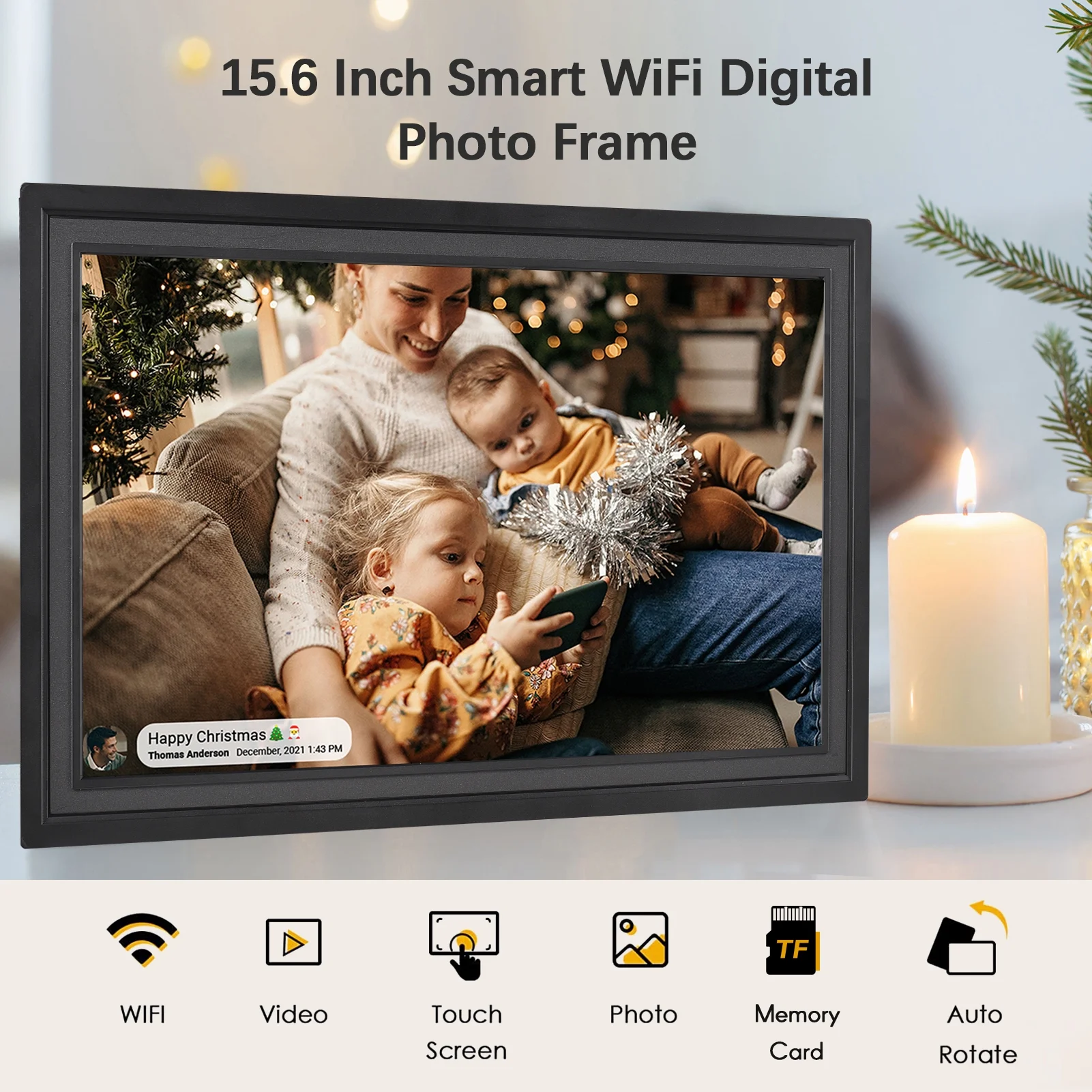 Anself WiFi Digital Photo Frame 15.6-Inch TFT Screen 16GB Storage Auto Rotation