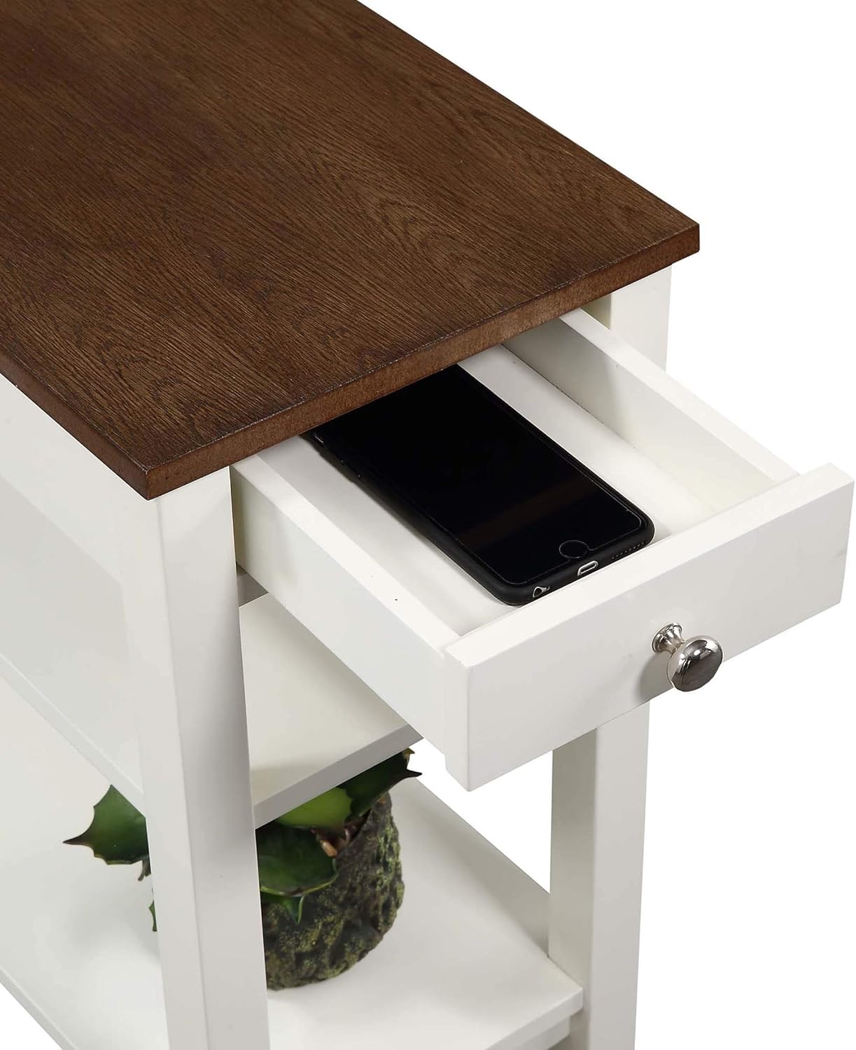 Convenience Concepts American Heritage Three Tier End Table With Drawer, Driftwood / White
