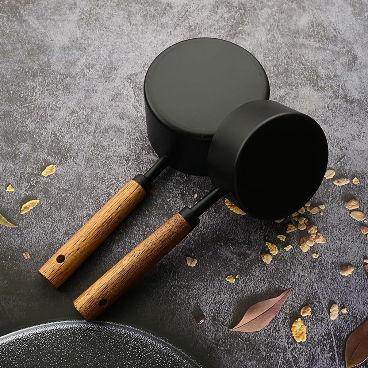 8 pieces Golden Measuring Cups Set and Measuring Spoons Set with Scale, Wooden Handle Stainless Steel Dry &amp