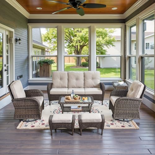 Patio Wicker Chairs Swivel Rocker - Outdoor Swivel Rocking Chairs Set of 2 with Rattan Side Table