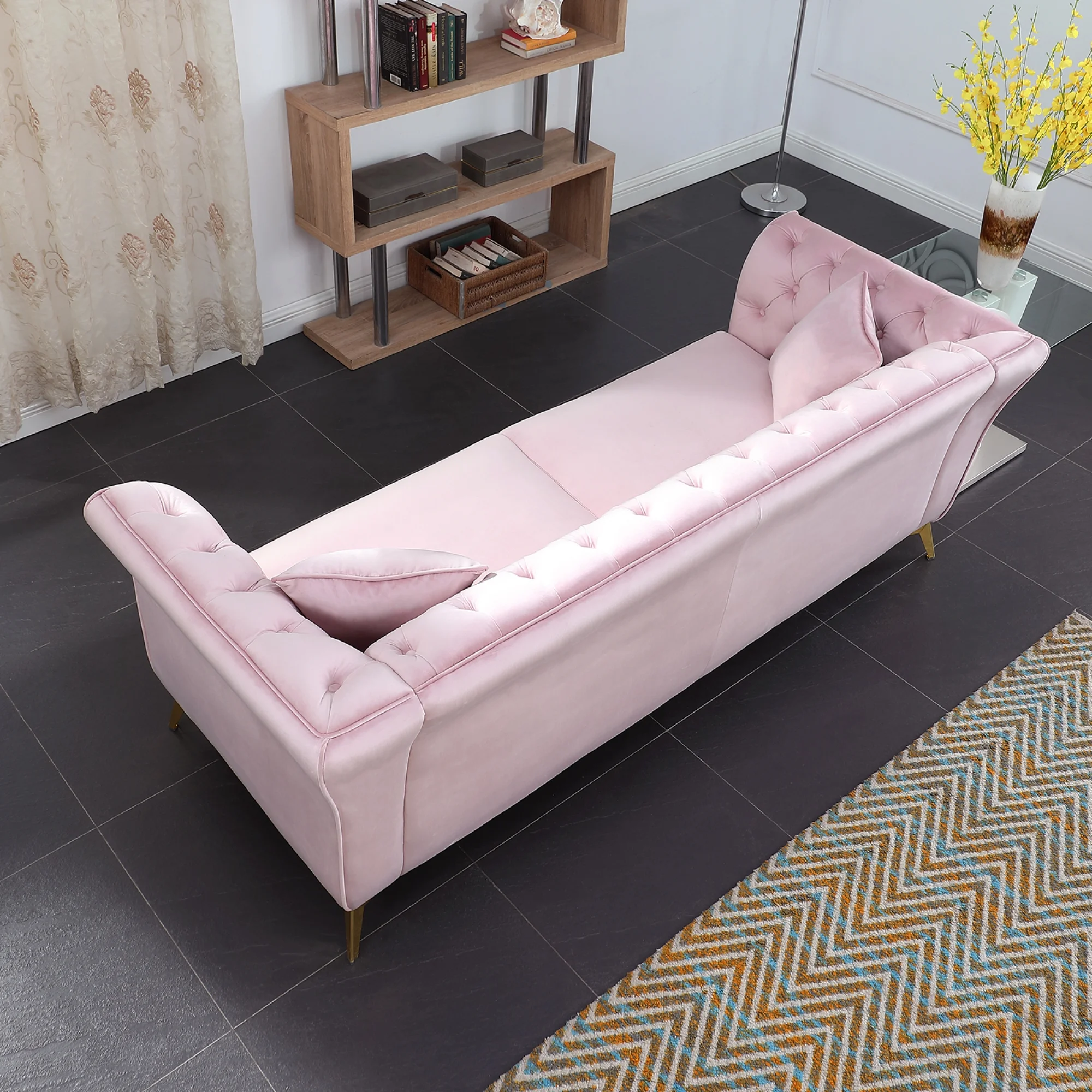 Chesterfield sofa ,Stanford sofa , high quality Chesterfield sofa ,pink color , tufted and wrinkled fabric sofa;contemporary Stanford sofa