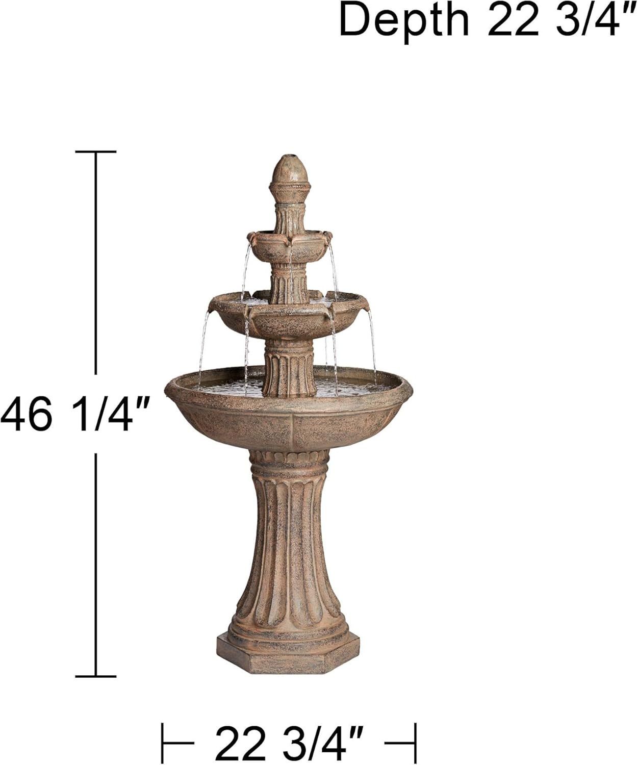 Farron Rustic Outdoor Floor Water Fountain 46" High with Light LED 3-Tiered for Garden Patio Yard Deck Home Lawn Porch House Relaxation Exterior