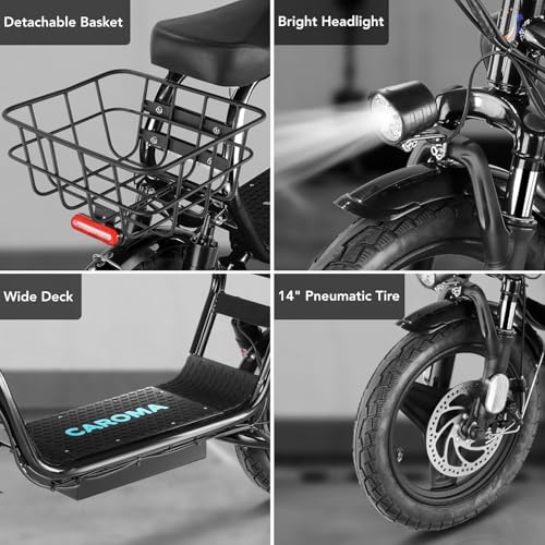 Caroma Peak 500W/800W/1200W Electric Scooter with Seat for Adults,up to 30 Miles&20MPH, 14" Fat Tire