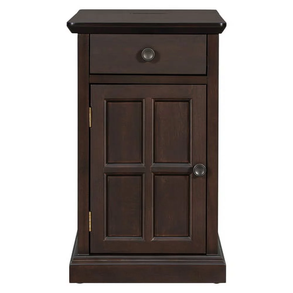 Churanty Vintage End Table with USB Ports Drawer and Cup Holders, Sofa Side Table Bedside Nightstand Narrow Table for Living Room Bedroom