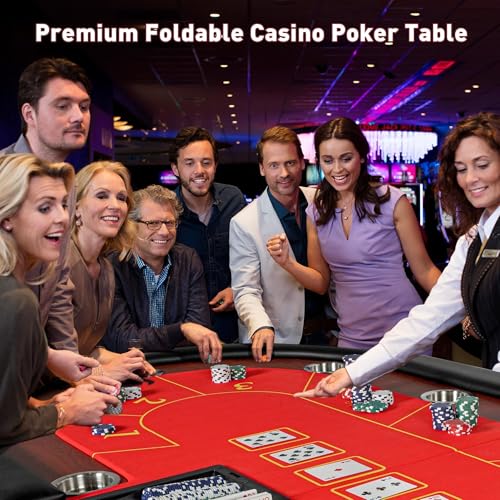 COLOR TREE Foldable Blackjack Poker Table, 84" Premium Texas Hold'em with Cup Holders, Padded Rails, Stylish Blue Design