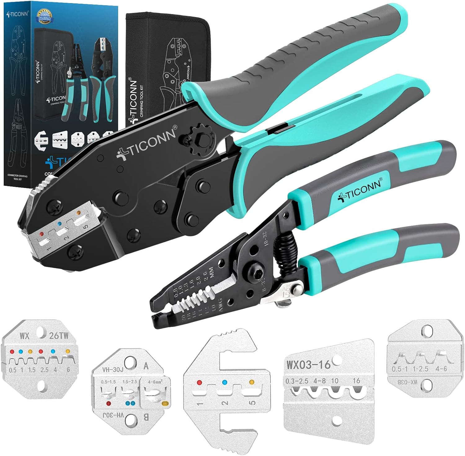 TICONN Crimping Tool for Heat Shrink Connectors - Ratcheting Wire Crimper - Crimping Pliers - Ratchet Terminal Crimper