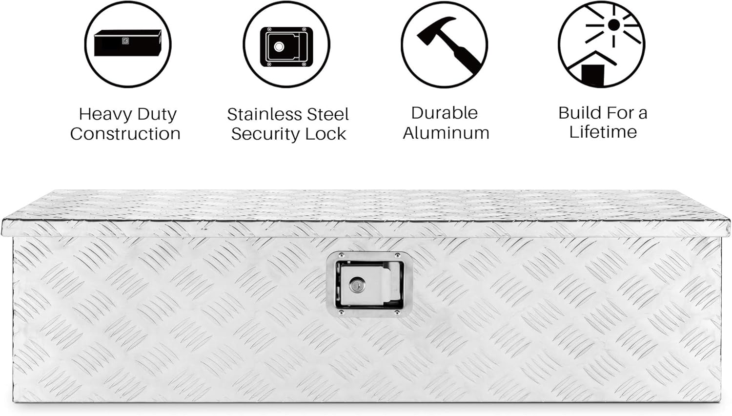 ARKSEN 39 Inch Aluminum Bar Tread Tool Box, Waterproof Rectangular Under Truck Storage Chest for Pick Up Truck Bed, RV Trailer