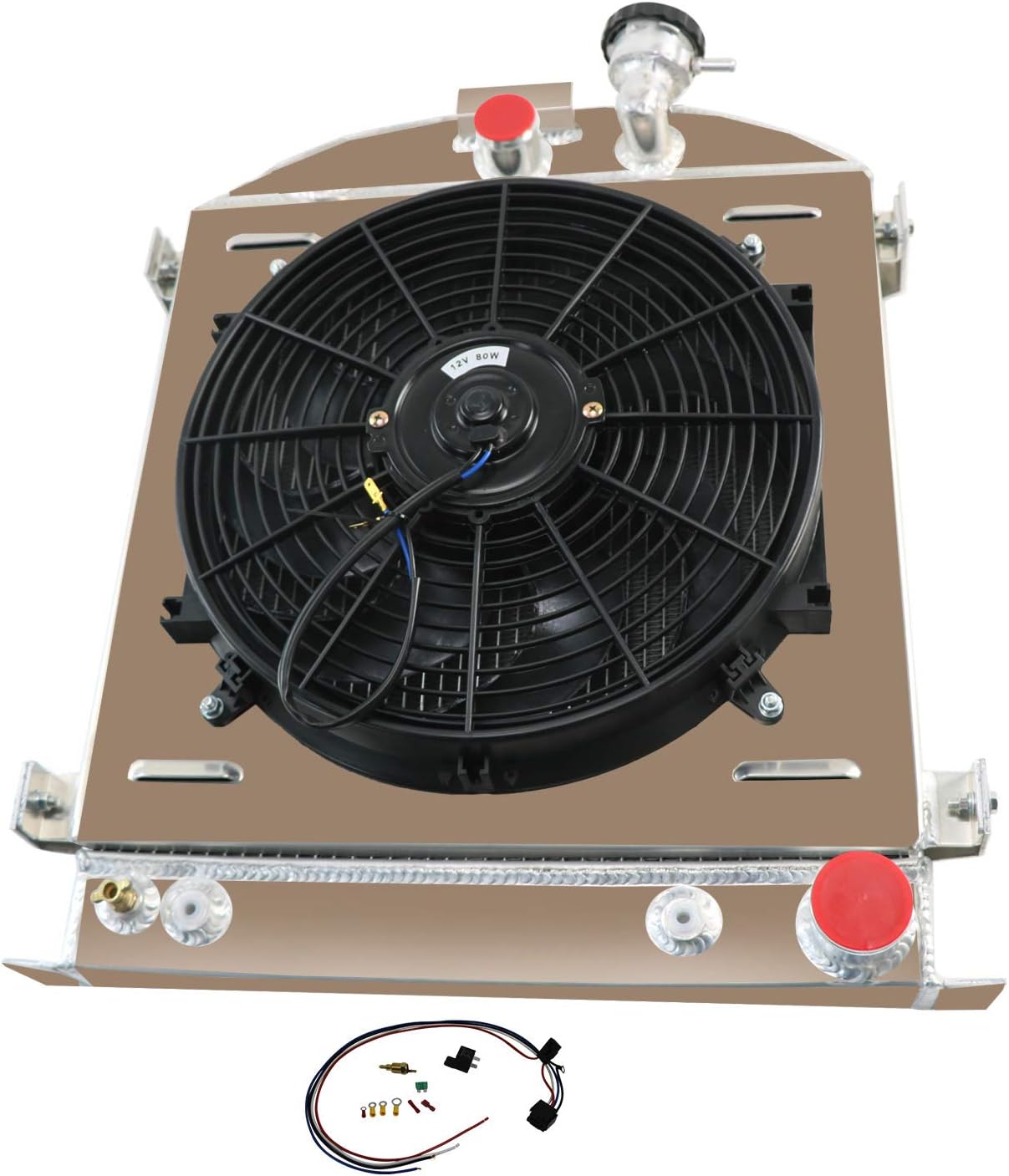 ReadyCool 3 Row All Aluminum Radiator+Shroud fan+Relay for 1930-1931 Ford Model A Chevy V8