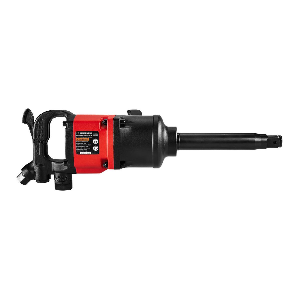 EARTHQUAKE 1 in. D-Handle Aluminum Air Impact Wrench, 8 in. Extended Anvil, Pinless, 2500 ft. lbs., Red