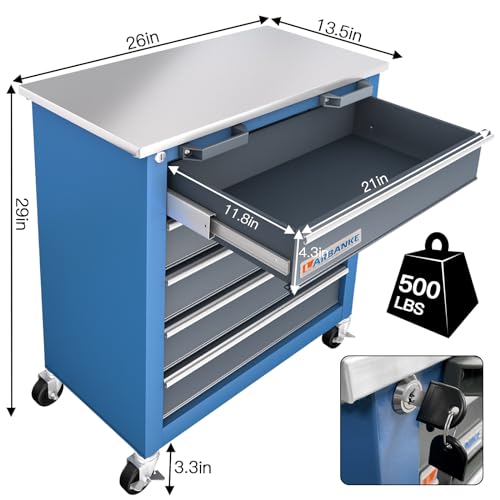 7-Drawer Rolling Toolbox,Tool Box with 360° Lockable Wheels and Padded Feet,Tool Chest with Keyed Locking System and Drawer Liners