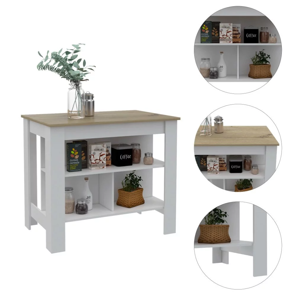 Treevol Furniture, Kitchen Island Dozza, Indoor, Manufactured Wood, White / Light Oak Finish-Kitchen