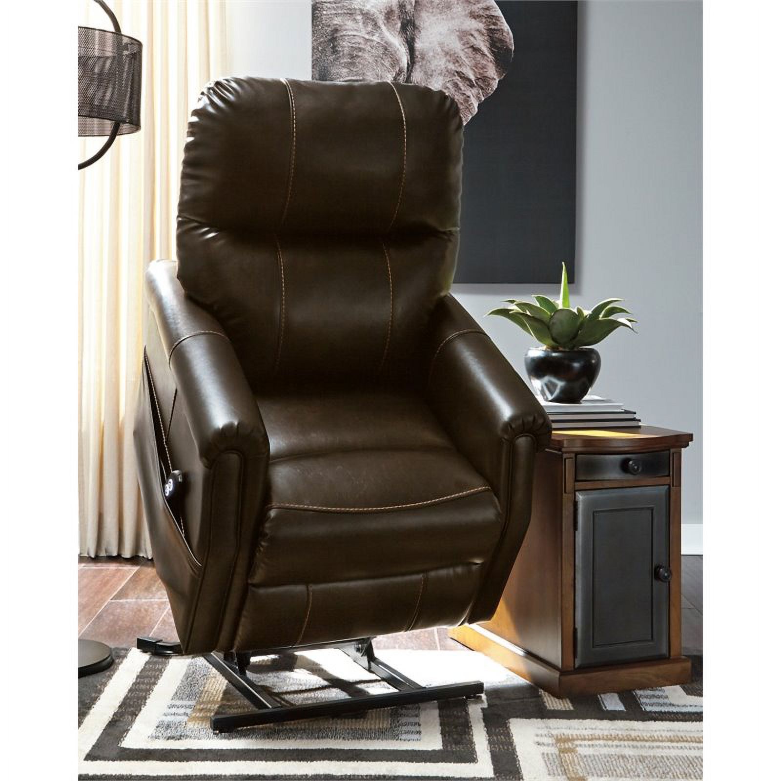 Signature Design by Ashley Markridge Faux Leather Upholstered Power Lift Recliner with Adjustable Positions and Side Storage, Brown
