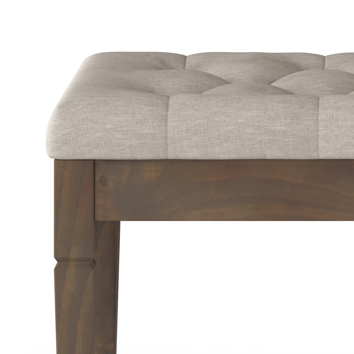 Simpli Home Waverly 28" Wd. Small Tufted Ottoman Bench in Natural Linen Look Fabric